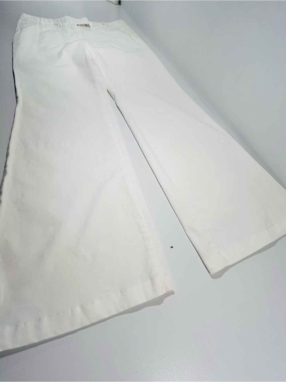 Ann Taylor Lindsay White Wide Leg Pants Size 4 Cotton Stretch Trouser Career